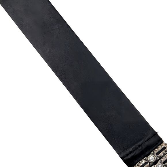 ANTONIAZZI FIRENZE Italy XL Black Leather Belt 1.5” Wide Silver Buckle Crystals - Picture 10 of 10